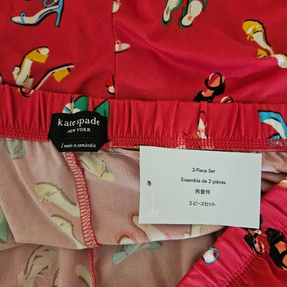 Kate Spade Pajama 2Piece Red High Heels / Shoes Long Sleeve size L - Picture 7 of 8